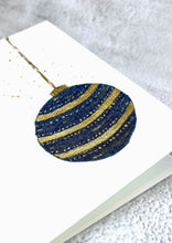 Abstract Denim and Gold Stripe Bauble - Handmade Christmas Card