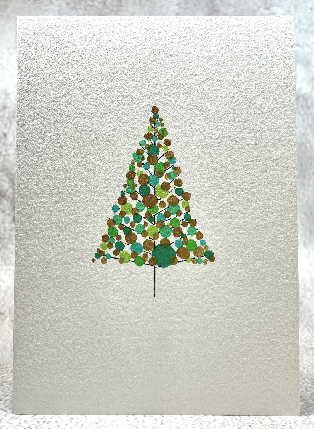 Abstract Green and Gold Circles Christmas Tree - Hand Painted Christmas Card