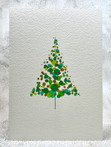 Abstract Gold and Green Circles Christmas Tree - Hand Painted Christmas Card