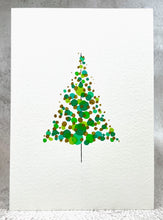Abstract Gold and Green Circles Christmas Tree - Hand Painted Christmas Card