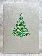 Abstract Green Circles Christmas Tree - Hand Painted Christmas Card
