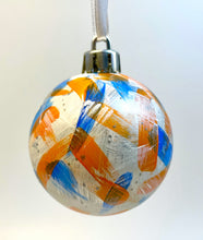 Set of 2 Hand Painted Christmas Baubles - Silver, White, Orange and Blue