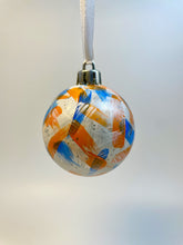 Set of 2 Hand Painted Christmas Baubles - Silver, White, Orange and Blue