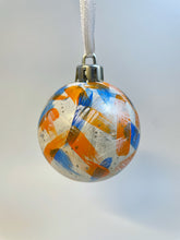 Set of 2 Hand Painted Christmas Baubles - Silver, White, Orange and Blue