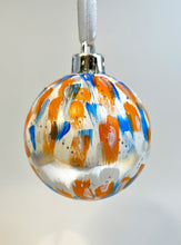 Set of 2 Hand Painted Christmas Baubles - Silver, White, Orange and Blue