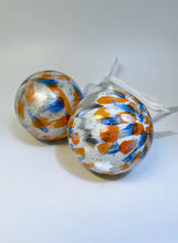 Set of 2 Hand Painted Christmas Baubles - Silver, White, Orange and Blue