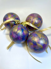Set of 4 Hand Painted Christmas Baubles - Purple, Blue, Lilac and Gold