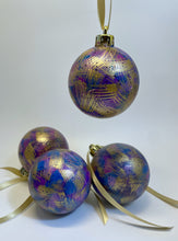 Set of 4 Hand Painted Christmas Baubles - Purple, Blue, Lilac and Gold