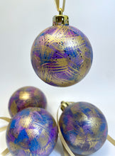 Set of 4 Hand Painted Christmas Baubles - Purple, Blue, Lilac and Gold