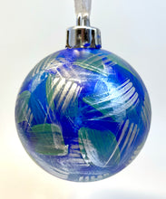 Set of 2 Hand Painted Christmas Baubles - Blue, Turquoise, Teal and Silver