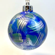 Set of 2 Hand Painted Christmas Baubles - Blue, Turquoise, Teal and Silver