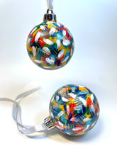 Set of 2 Hand Painted Christmas Baubles - Red, Orange, Blue, Yellow, Turquoise, White