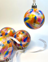 Set 4 Hand Painted Christmas Baubles - Yellow, Orange, Pink, Blue, White and Silver