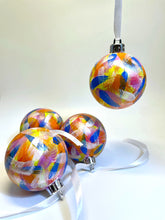 Set 4 Hand Painted Christmas Baubles - Yellow, Orange, Pink, Blue, White and Silver