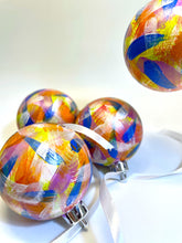 Set 4 Hand Painted Christmas Baubles - Yellow, Orange, Pink, Blue, White and Silver
