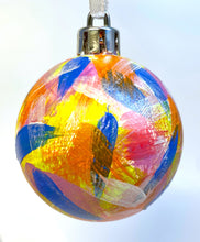 Set 4 Hand Painted Christmas Baubles - Yellow, Orange, Pink, Blue, White and Silver
