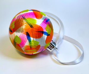 Hand Painted Chirstmas Bauble - White, Neon Pink, Green, Orange and Navy Blue