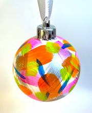 Hand Painted Chirstmas Bauble - White, Neon Pink, Green, Orange and Navy Blue