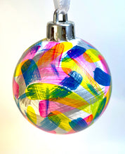 Hand Painted Christmas Bauble - White, Neon Pink, Blue, Yellow and Silver