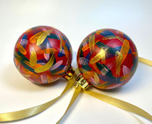 Set of 2 (Pair) Hand Painted Christmas Baubles - Gold, Red, Green, Blue, Orange & Pink