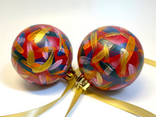Set of 2 (Pair) Hand Painted Christmas Baubles - Gold, Red, Green, Blue, Orange & Pink
