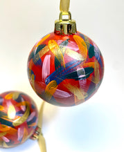 Set of 2 (Pair) Hand Painted Christmas Baubles - Gold, Red, Green, Blue, Orange & Pink