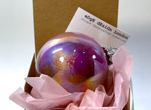 Hand Painted Glass Christmas Bauble - Acrylic Pour Design - Pink, Orange, Purple, Yellow & Silver