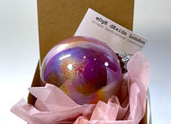 Hand Painted Glass Christmas Bauble - Acrylic Pour Design - Pink, Orange, Purple, Yellow & Silver