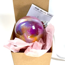 Hand Painted Glass Christmas Bauble - Acrylic Pour Design - Pink, Orange, Purple, Yellow & Silver