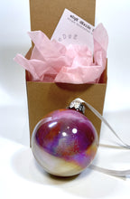 Hand Painted Glass Christmas Bauble - Acrylic Pour Design - Pink, Orange, Purple, Yellow & Silver