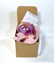 Hand Painted Glass Christmas Bauble - Acrylic Pour Design - Pink, Orange, Purple, Yellow & Silver