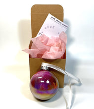 Hand Painted Glass Christmas Bauble - Acrylic Pour Design - Pink, Orange, Purple, Yellow & Silver