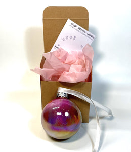 Hand Painted Glass Christmas Bauble - Acrylic Pour Design - Pink, Orange, Purple, Yellow & Silver