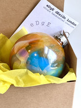 Hand Painted Christmas Bauble - Acrylic Pour Design - Orange, Turquoise, Yellow, White, Green & Silver