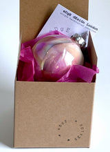 Hand Painted Glass Chirstmas Bauble - Acrylic Pour Design - White, Grey, Yellow, Pink and Silver 1