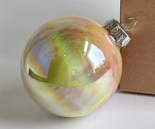 Hand Painted Glass Chirstmas Bauble - Acrylic Pour Design - White, Grey, Yellow, Pink and Silver 2