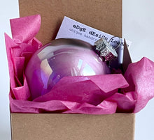 Hand Painted Glass Christmas Bauble - Acrylic Pour Design - Neon Pink, White, Black, Purple, Grey and Silver
