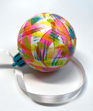 Hand Painted Christmas Bauble - White, Neon Pink, Orange, Lime Green and Teal