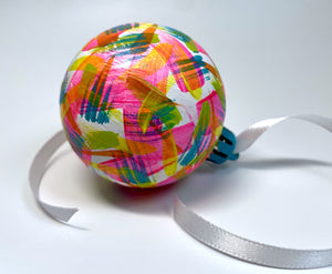 Hand Painted Christmas Bauble - White, Neon Pink, Orange, Lime Green and Teal