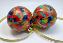 Set of 2 Hand Painted Christmas Baubles - Red, Orange, Gold, Navy, Turquoise & Lime Green
