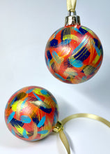 Set of 2 Hand Painted Christmas Baubles - Red, Orange, Gold, Navy, Turquoise & Lime Green