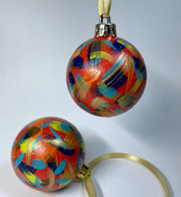 Set of 2 Hand Painted Christmas Baubles - Red, Orange, Gold, Navy, Turquoise & Lime Green