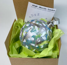 Hand Painted Christmas Bauble - Teal, Green, White, Silver, Grey and Silver Leaf