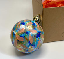 Hand Painted Christmas Bauble - Turquoise, Navy, Gold, Salmon, Orange, Yellow and Teal
