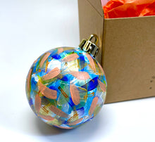 Hand Painted Christmas Bauble - Turquoise, Navy, Gold, Salmon, Orange, Yellow and Teal