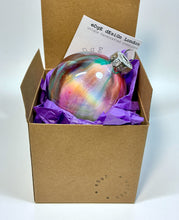 Hand Painted Glass Christmas Bauble - Acrylic Pour Design - Purple, Orange, Pink, Turquoise, Yellow, Green & Silver