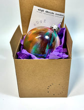 Hand Painted Glass Christmas Bauble - Acrylic Pour Design - Purple, Orange, Pink, Turquoise, Yellow, Green & Silver