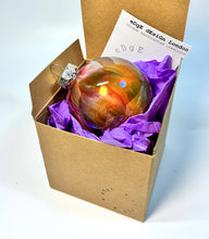 Hand Painted Glass Christmas Bauble - Acrylic Pour Design - Purple, Orange, Pink, Turquoise, Yellow, Green & Silver