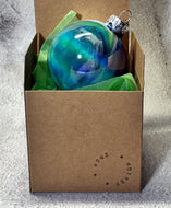 Hand Painted Glass Christmas Bauble - Acrylic Pour Design - Green, Blue, Purple, Teal, Yellow, Turquoise and  Silver