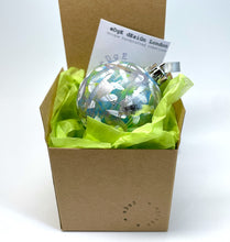 Hand Painted Christmas Bauble - Teal, Green, White, Silver, Grey and Silver Leaf